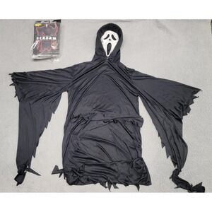 Vintage Ghost Face Fun World EU Scream Mask Black Hood Costume Adult One‎ Sz 90s
